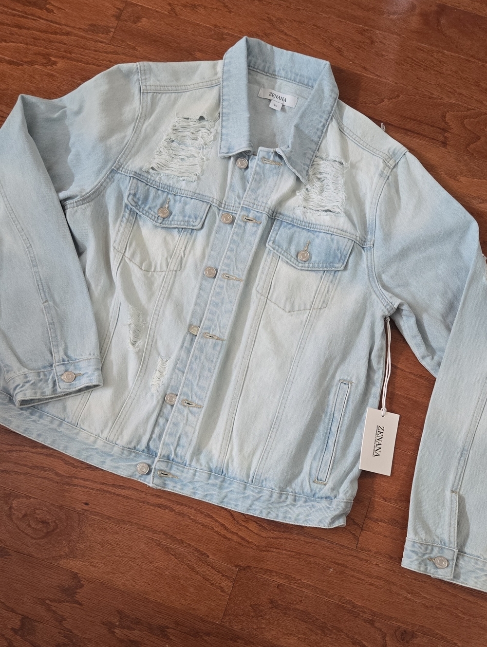 Zenana Outfitters Light Wash Distressed Kids Denim Jacket